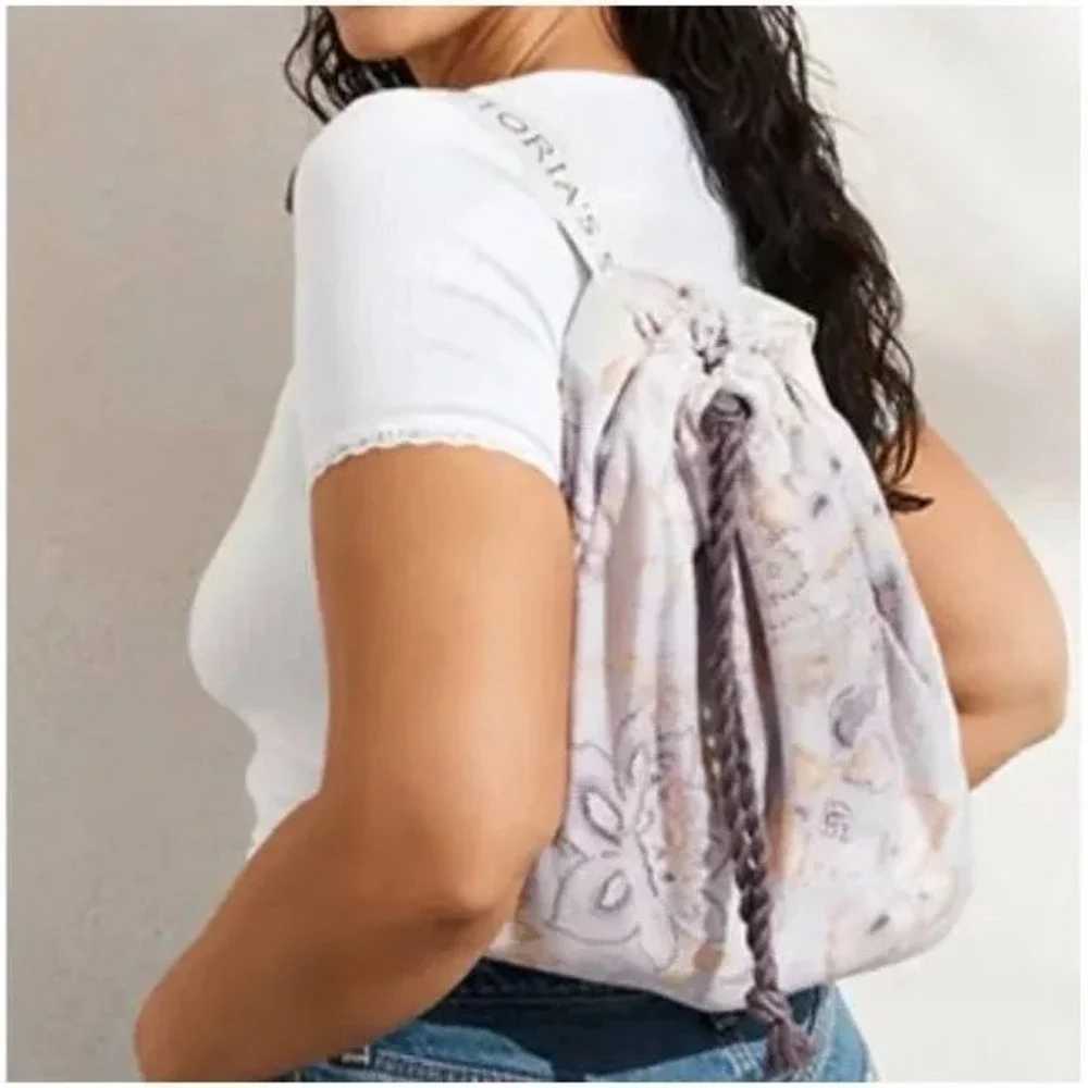 Victoria's Secret Pink Floral Print Drawstring Backpack Bag Pouch New With‎ Tags